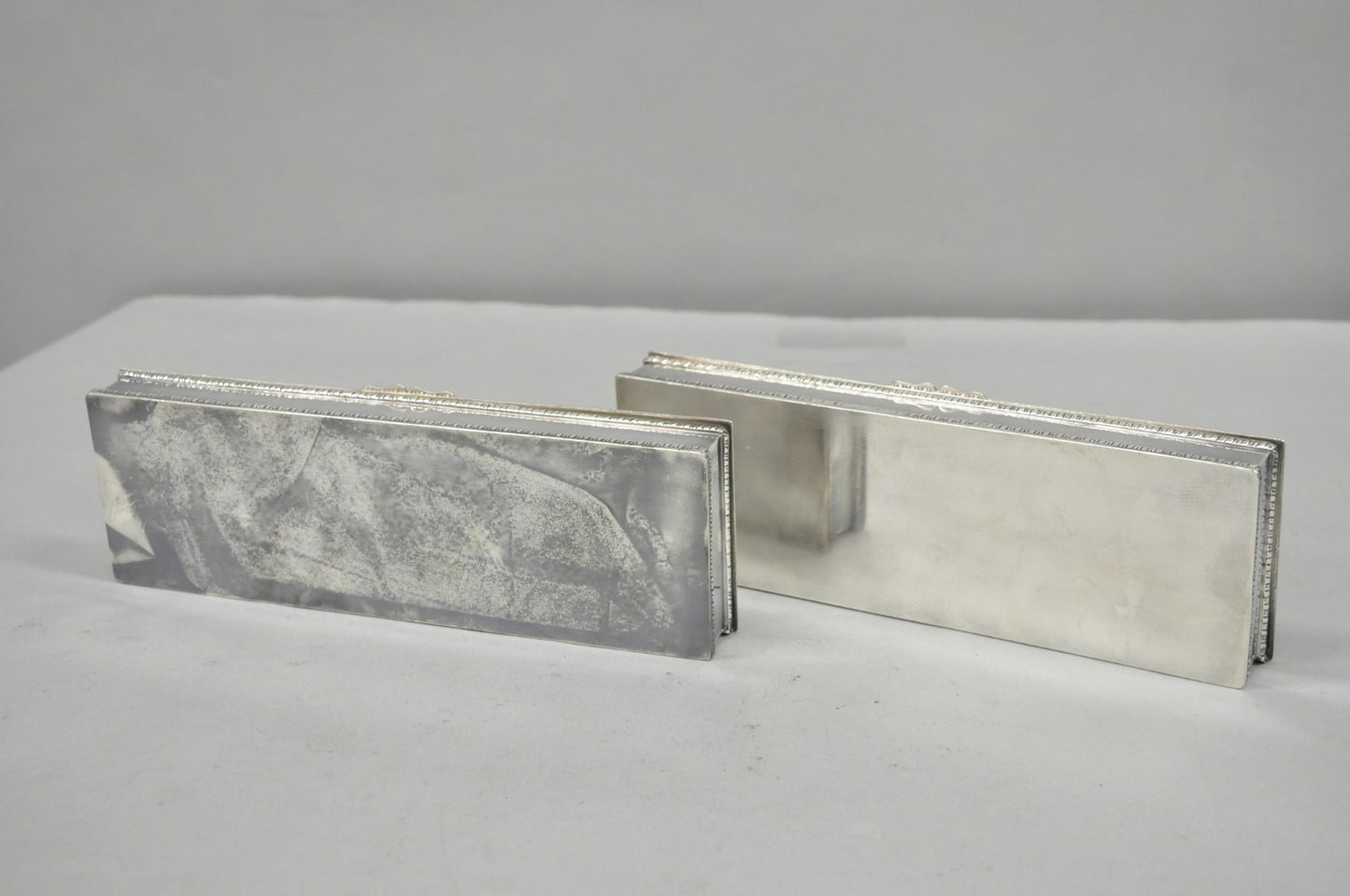 Vintage English Regency Silver Plated Narrow Vanity Dresser Jewelry Box - a Pair