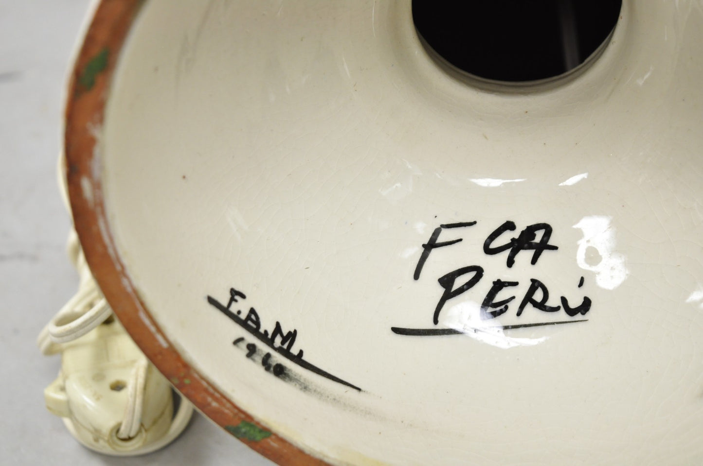 Vintage Italian Mid Century Modern Terracotta Pottery "Peru" Painted Table Lamp