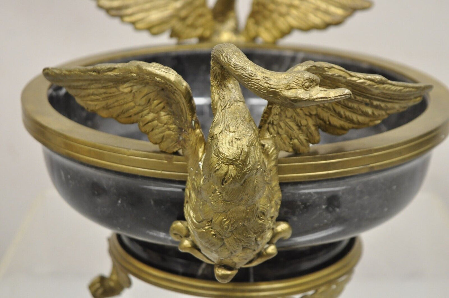 French Regency Style Black Marble and Bronze Figural Swans Centerpiece Bowl