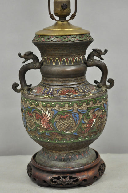 Antique Chinese Porcelain Enamel Bronze Oriental Cloisonne Champleve Table Lamp