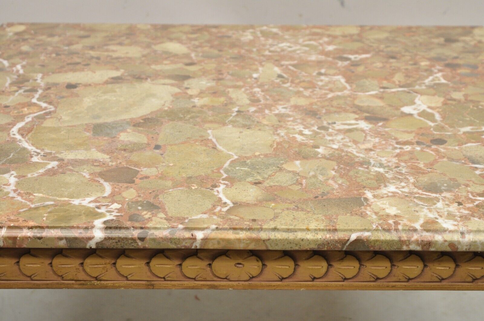 Vintage Italian Neoclassical Style Pink Rouge Marble Square Coffee Table