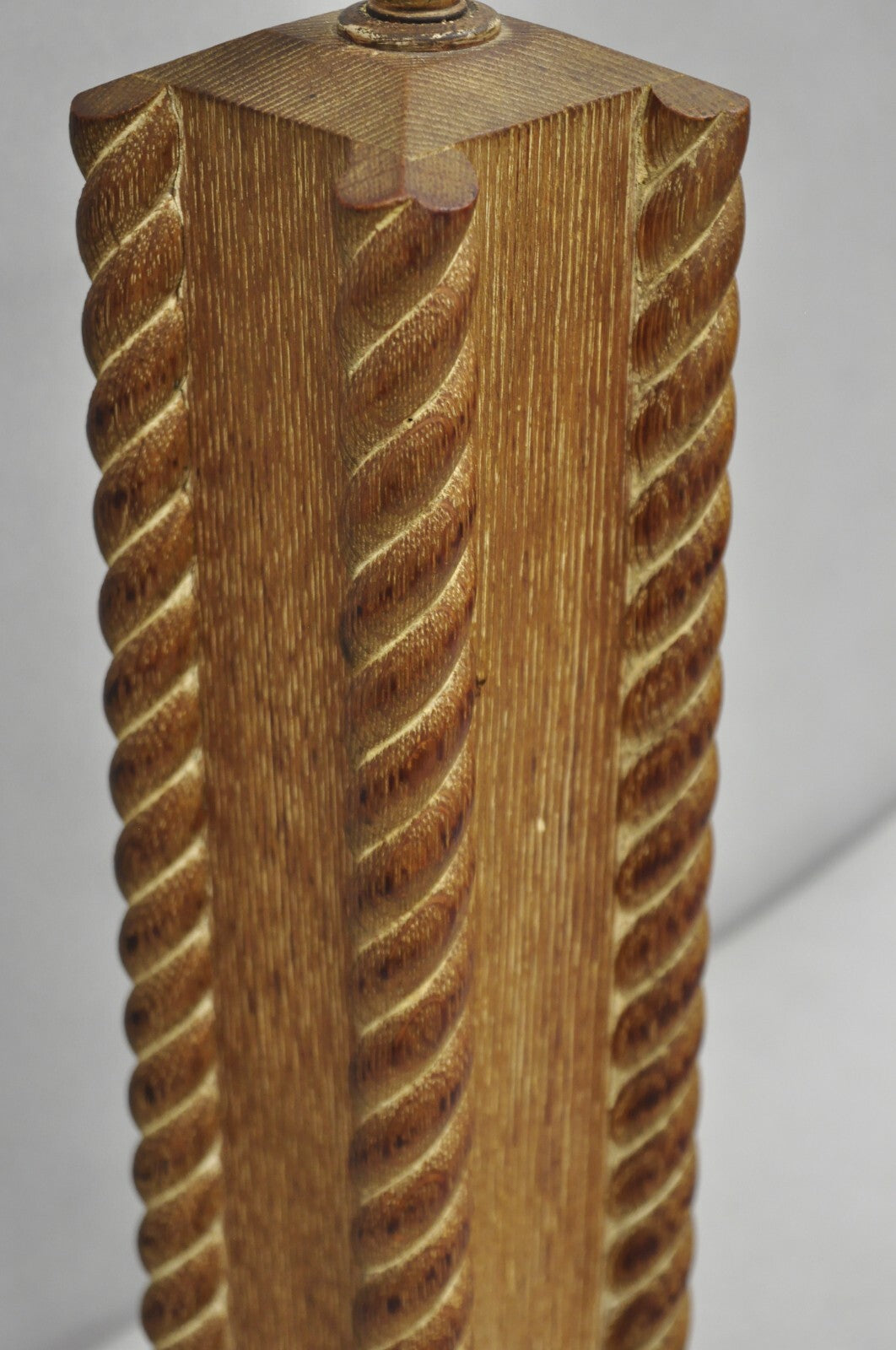 Vintage James Mont Style Mid Century Modern Cerused Oak Spiral Carved Table Lamp