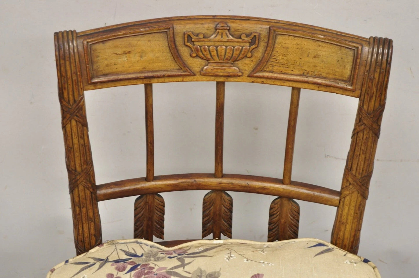 Antique Italian Neoclassical Style Carved Arrow Walnut Low Boudoir Slipper Chair