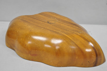 Vintage Mid Century Modern Monkey Pod Carved Koa Wood Banana Leaf 16" Fruit Bowl