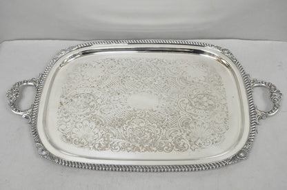 English Victorian Silver Plated Twin Handle Butlers Serving Platter Bar Tray