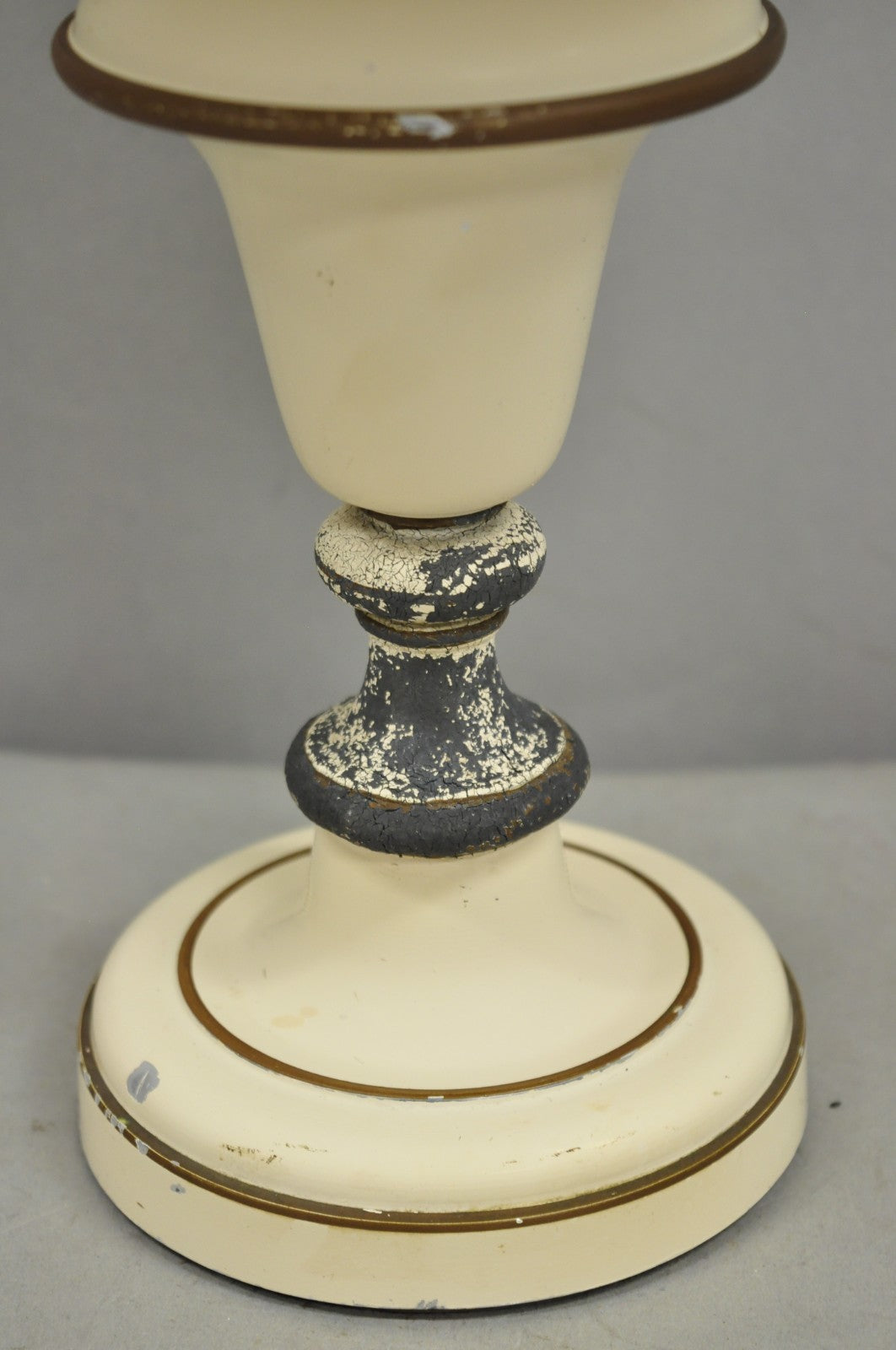 Vintage French Country Style Small White Tole Metal Boudoir Table Lamp w/ Shade