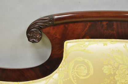 Antique American Empire Neoclassical Carved Mahogany Sofa with Gold Fabric