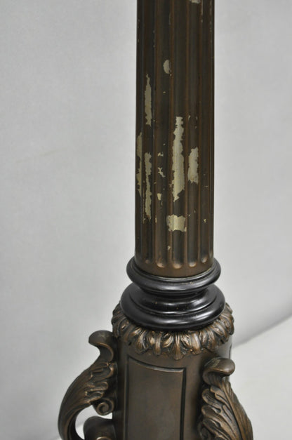 Vintage French Empire Tall Metal Bronze Finish Column Form Table Lamp