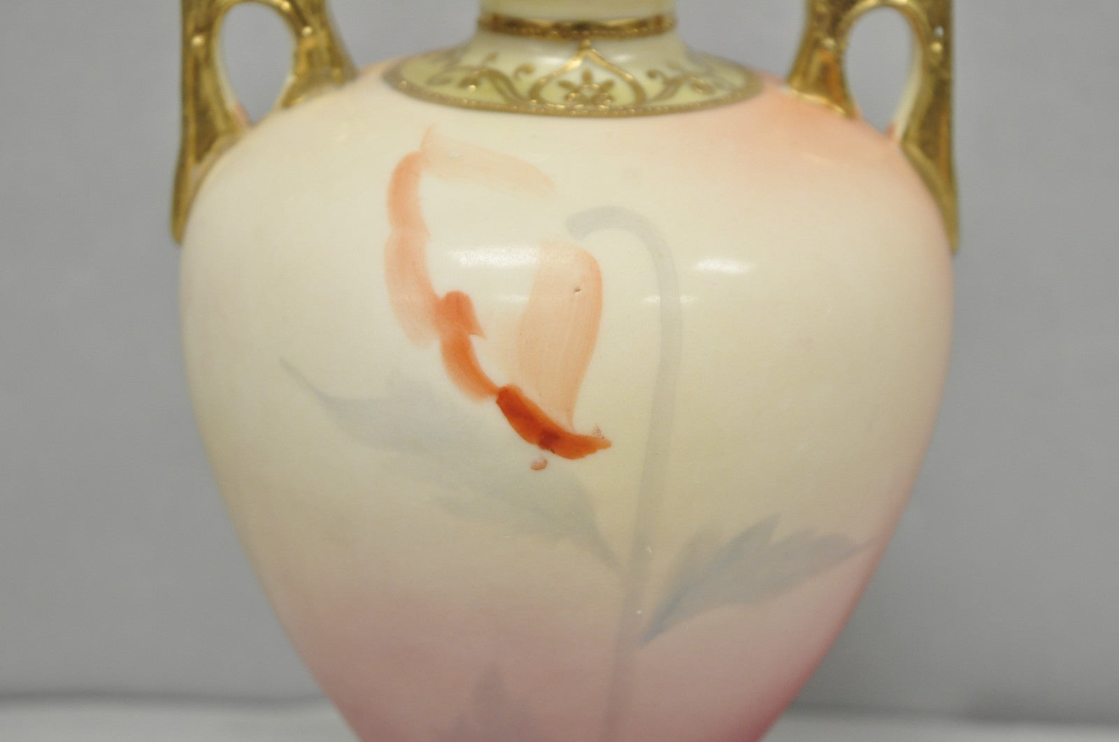 Antique Nippon Hand Painted Porcelain Small Pink Floral Vase w Gold Twin Handles