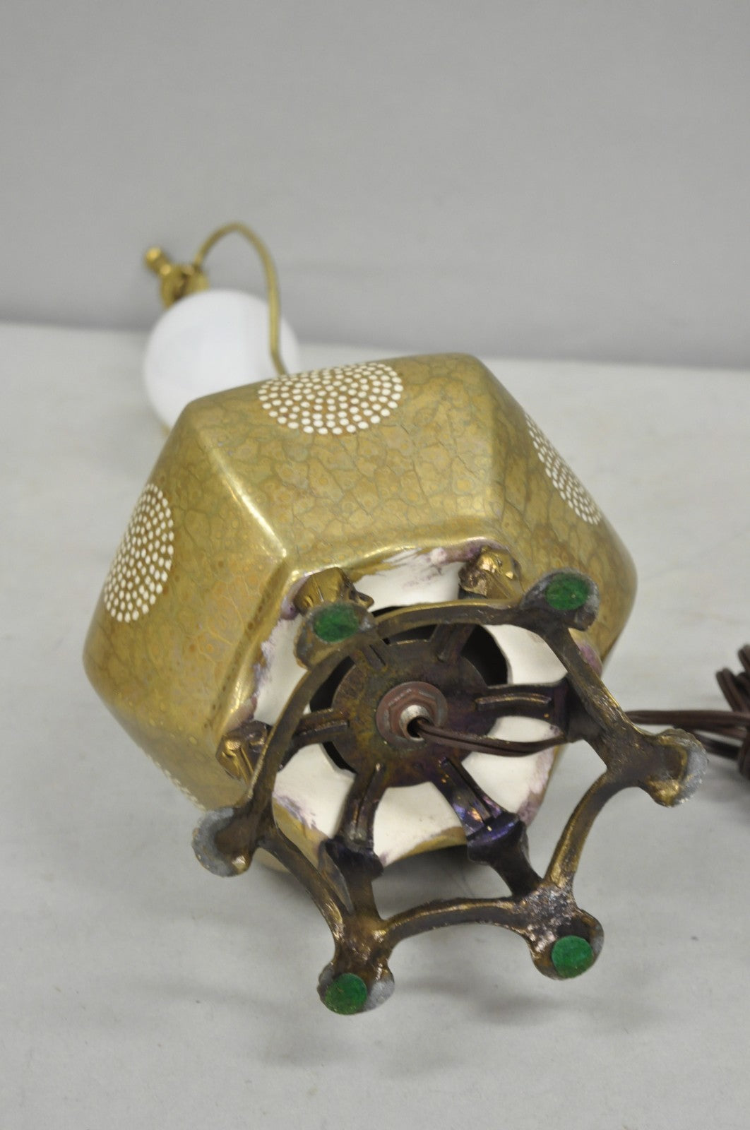 Vintage Oriental Small Porcelain Gold Oil Drop Painted Boudoir Table Lamp