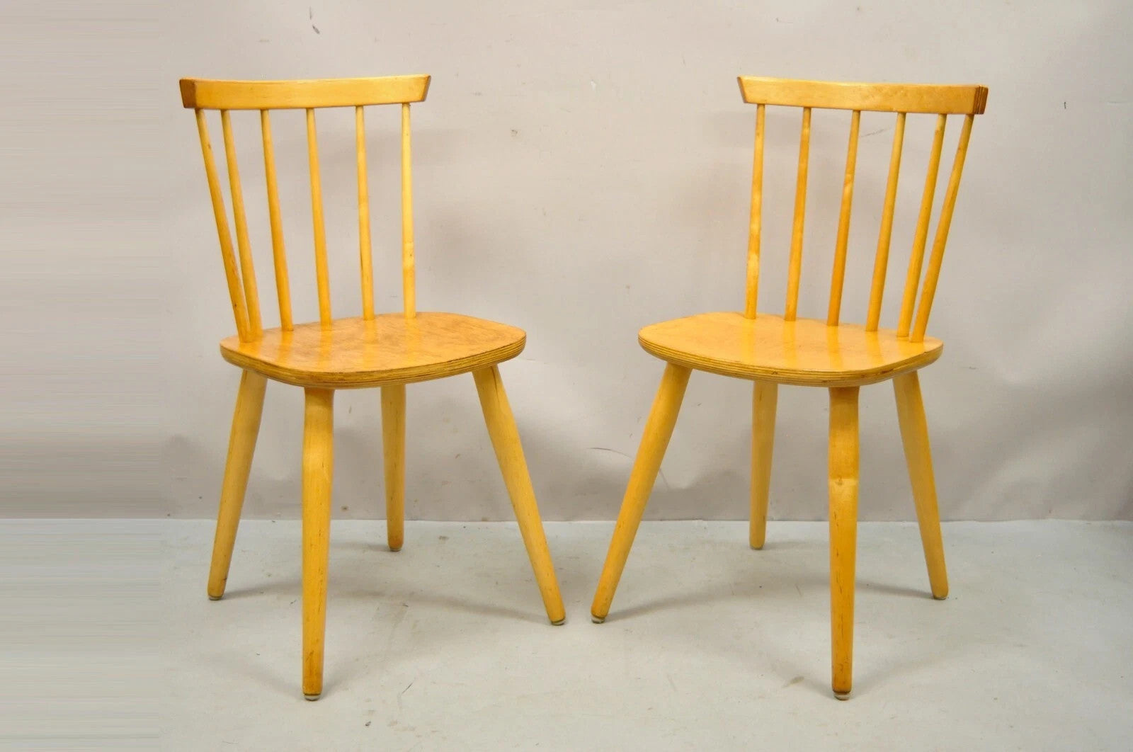 Vintage Mid Century Modern Spindle Back Birch Maple Side Chairs - a Pair