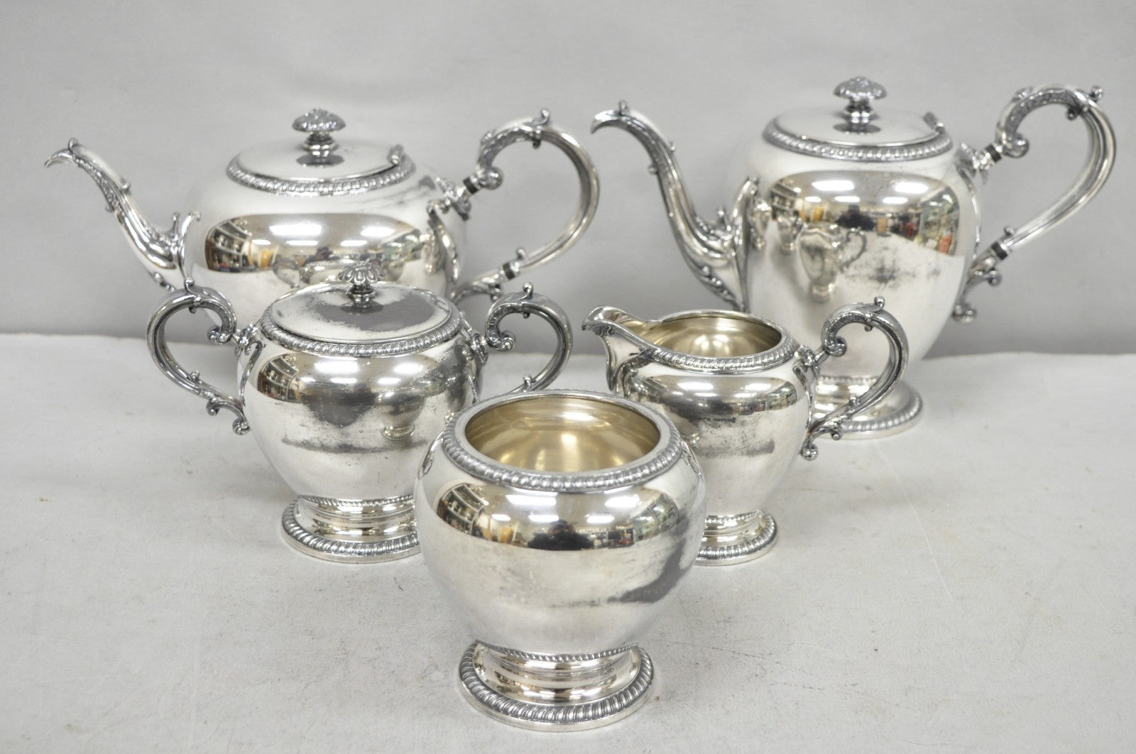 Antique Reed & Barton 4090 Silver Plated Victorian Tea Service  - 5 Pc Set