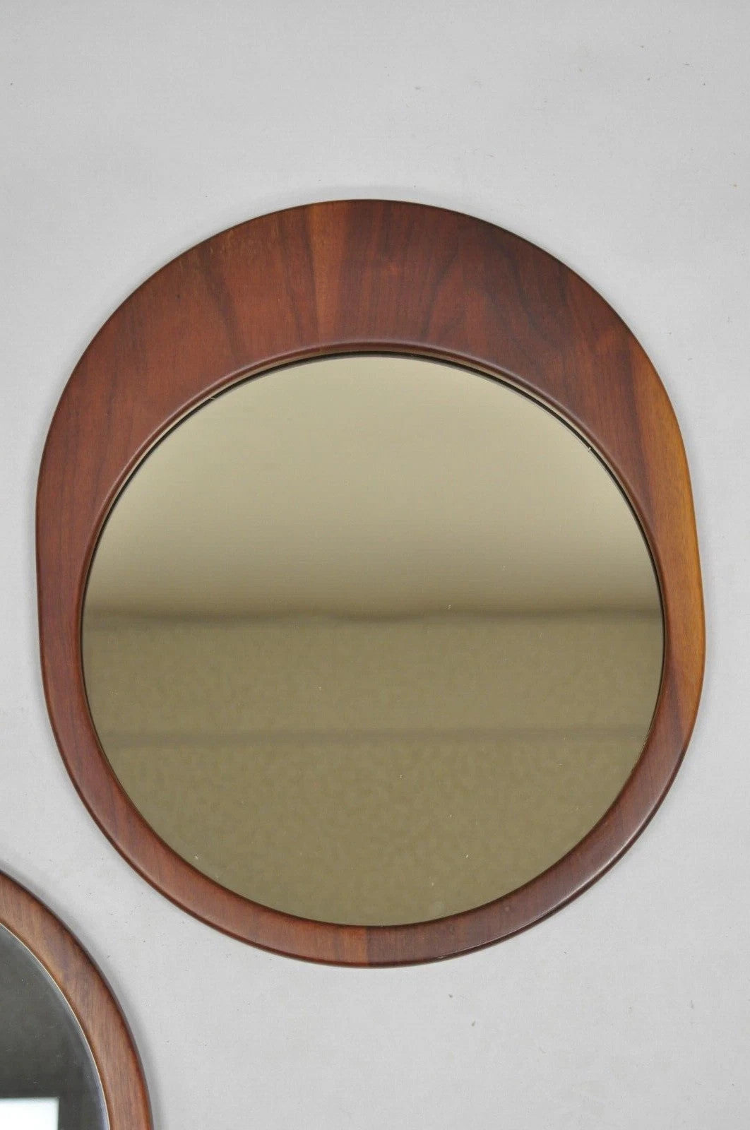 Mid Century Danish Modern Style Sculpted Solid Teak Wood Mirrors - 3 pc Set