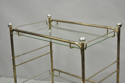Vintage Mid Century Modern Metal 2 Tier Glass Shelf Rolling Liquor Bar Cart