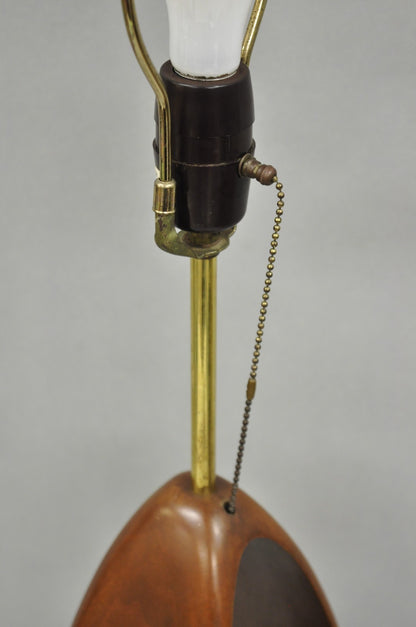 Vintage Modeline Mid Century Modern Sculpted Walnut Pull Chain Table Lamp
