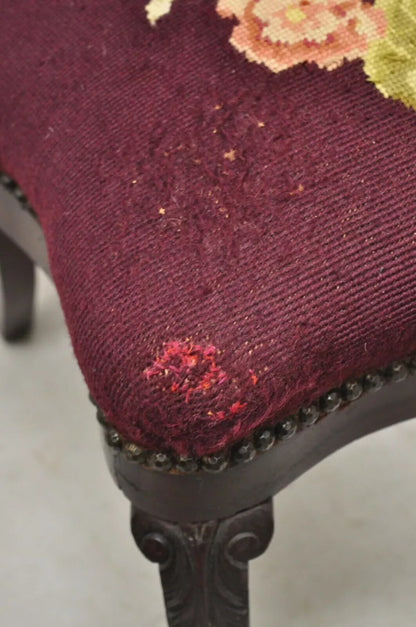Antique Eastlake Victorian Carved Mahogany Needlepoint Parlor Side Chairs - Pair