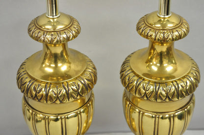 Vintage French Empire Style Gold Brass Metal Urn Form Table Lamps - a Pair
