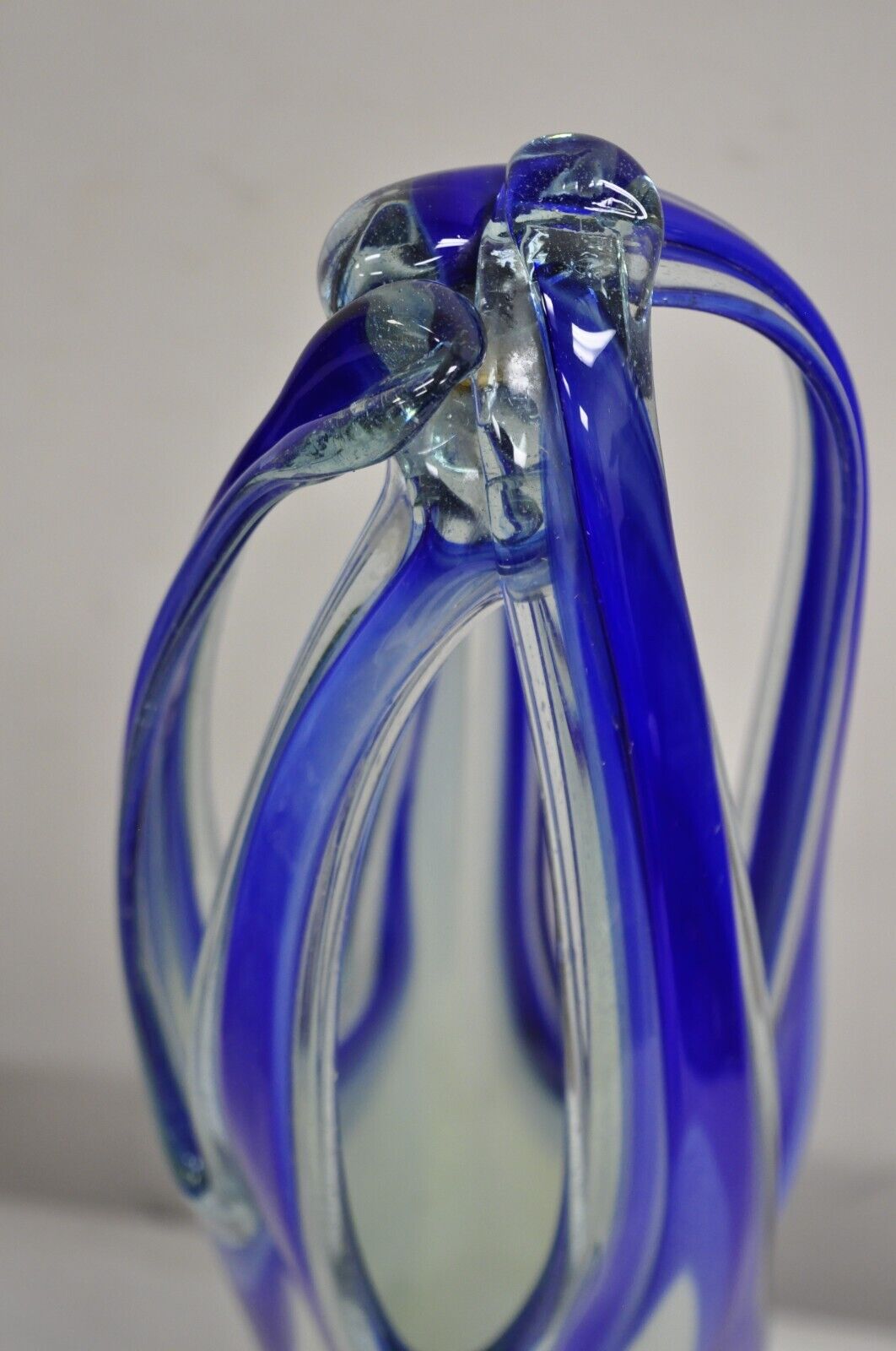 Vintage Murano Italy Mid Century Modern Blue Blown Glass 24" Centerpiece Vase