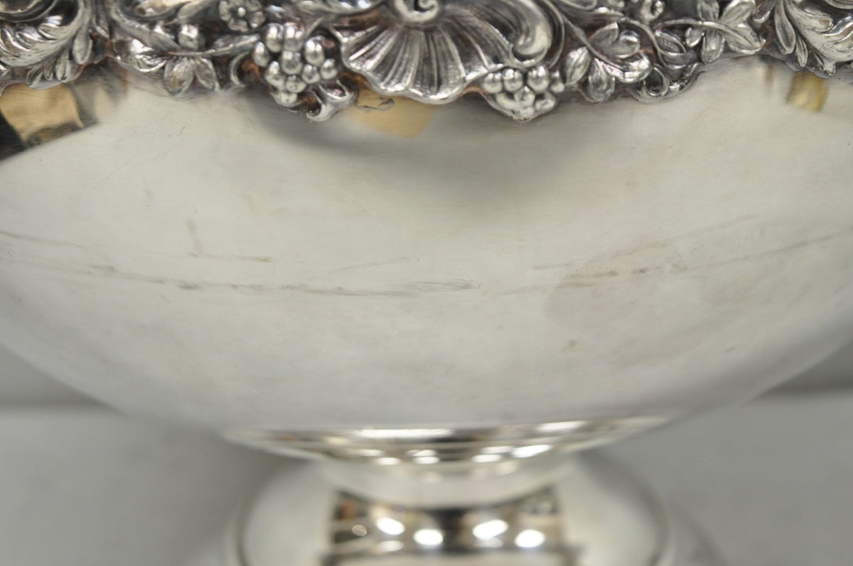 Vintage FB Rogers 5614 Victorian Silver Plated Punchbowl w/ Round Tray, 2 Pc Set