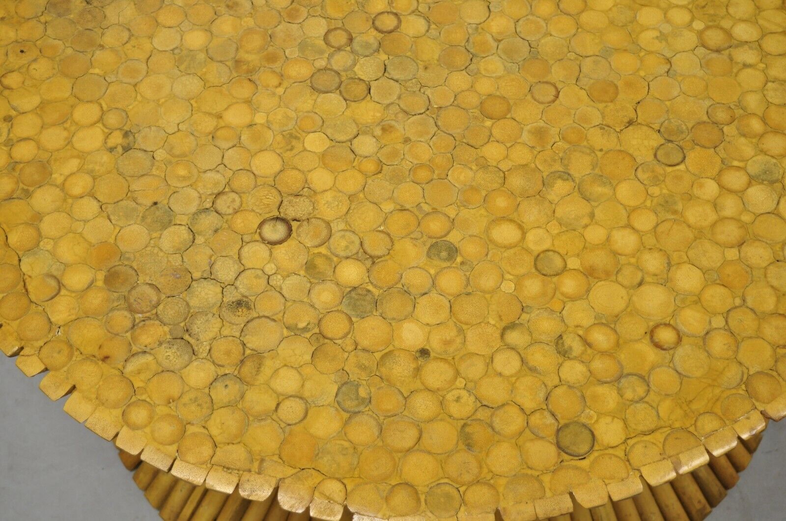 McGuire Style Sheaf of Wheat Bamboo 48" Round Glass Coffee Table