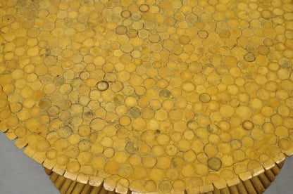 McGuire Style Sheaf of Wheat Bamboo 48" Round Glass Coffee Table