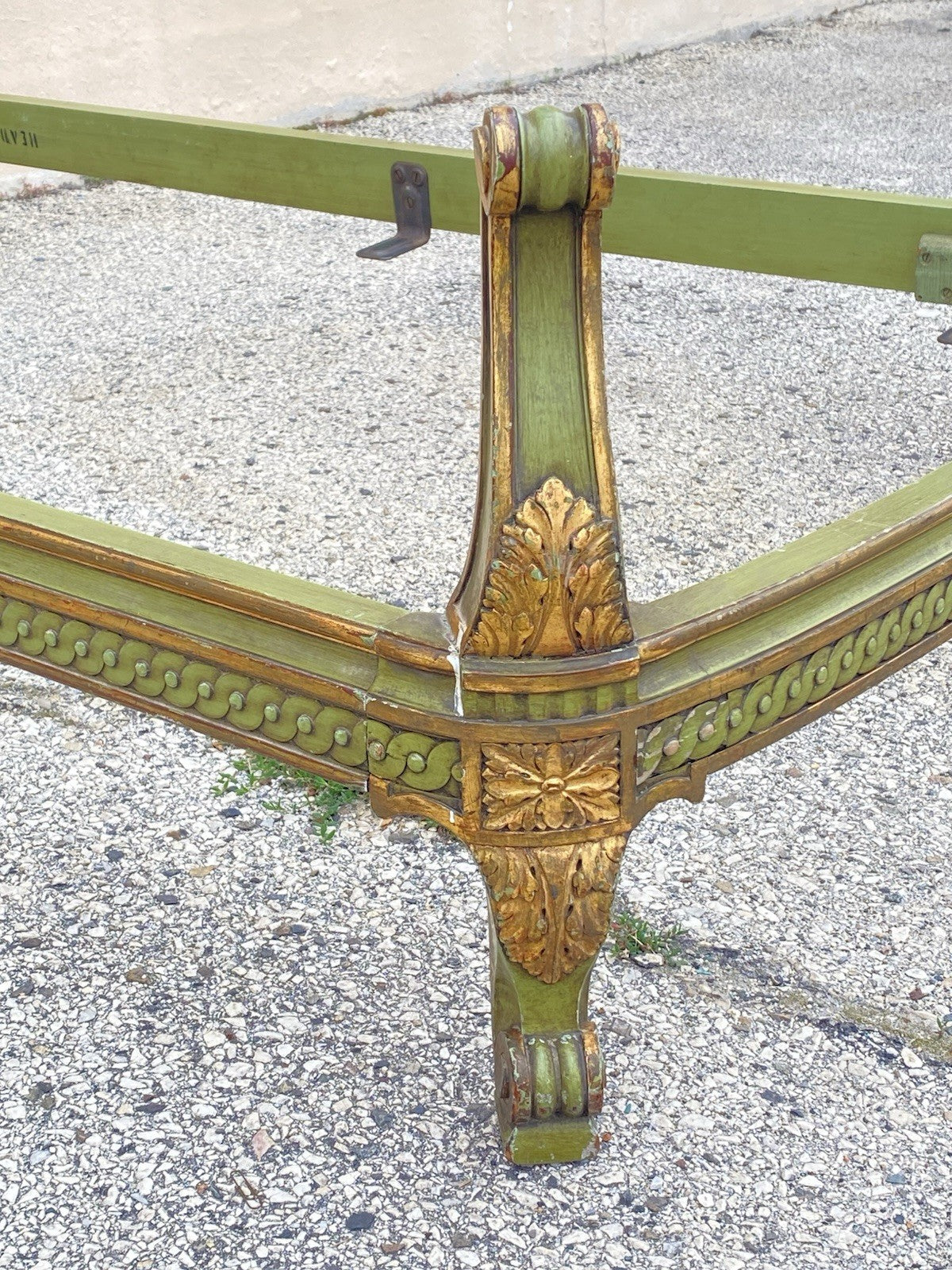 Antique French Louis XVI Style Green Painted Upholstered Twin Bed by Vanleigh