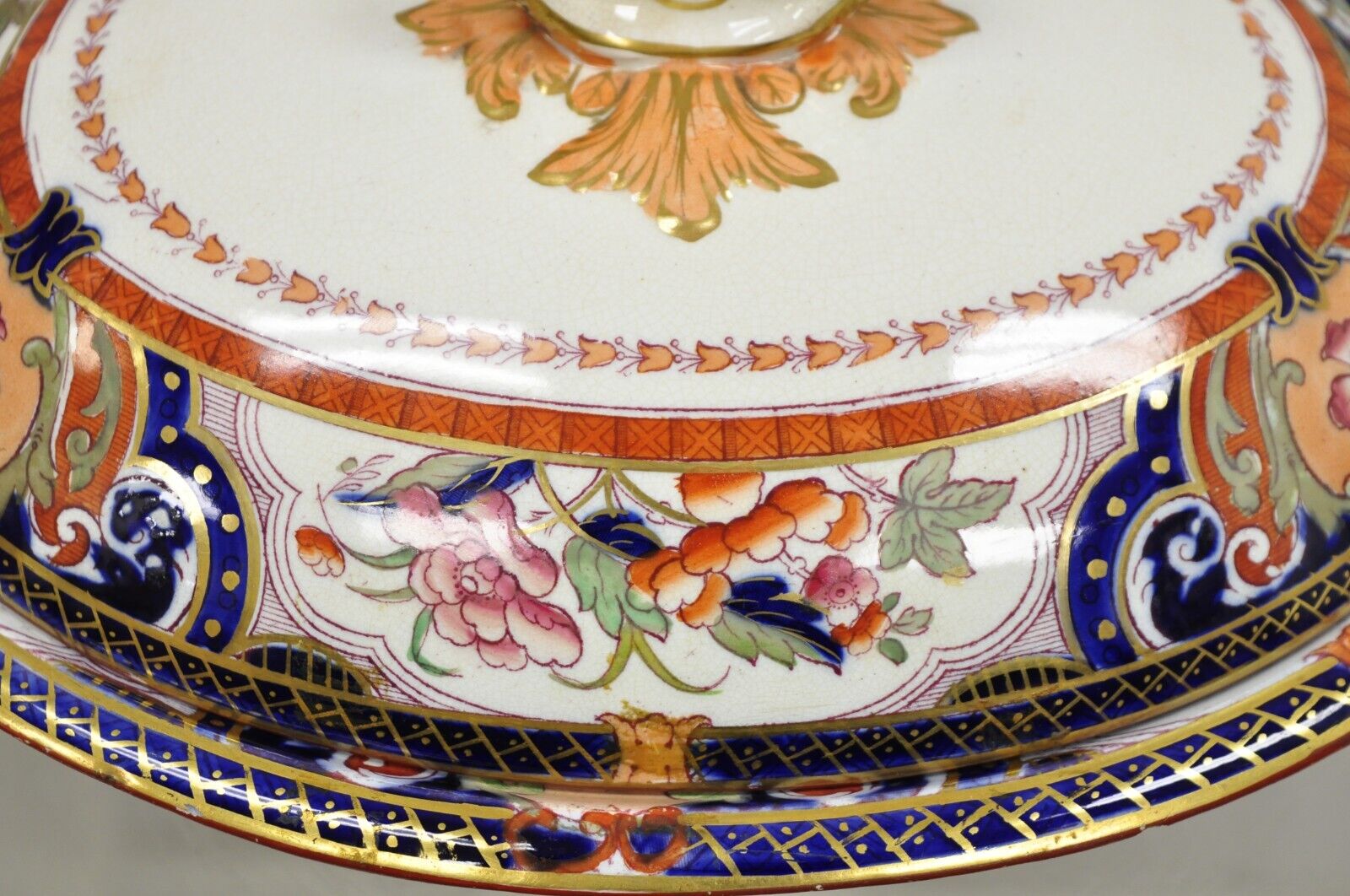 19th C English Ironstone Diamond Patent Covered Vegetable Soup Tureen - a Pair