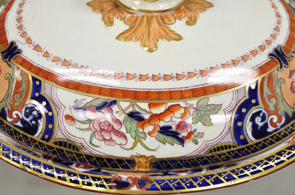19th C English Ironstone Diamond Patent Covered Vegetable Soup Tureen - a Pair
