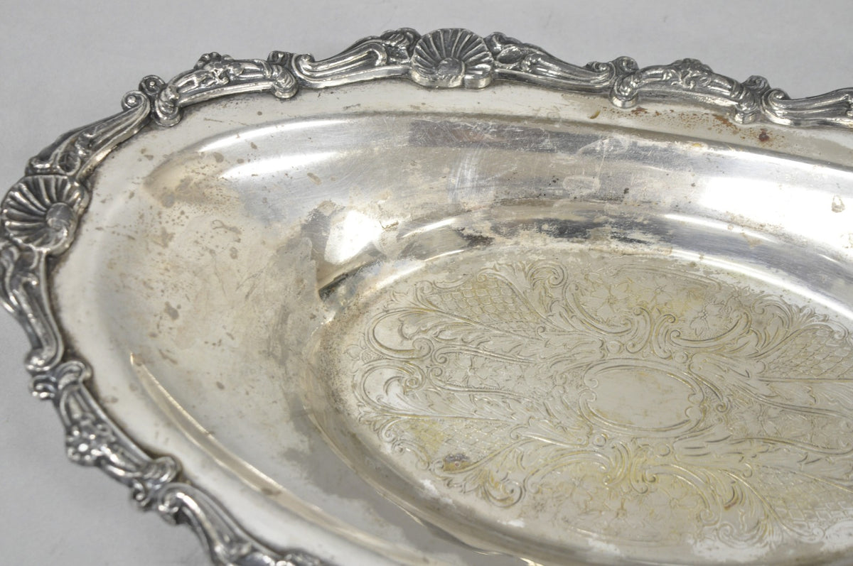 Vintage Victorian Style Silver Plated Oval 13.5" Trinket Serving Dish (A)