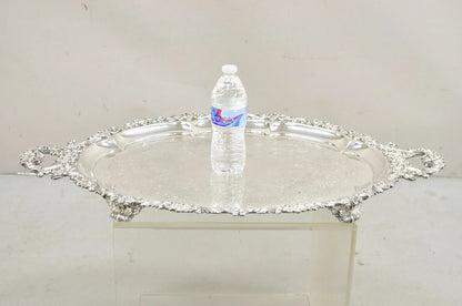 Antique Victorian English Sheffield Ornate Oval Footed Serving Platter Bar Tray