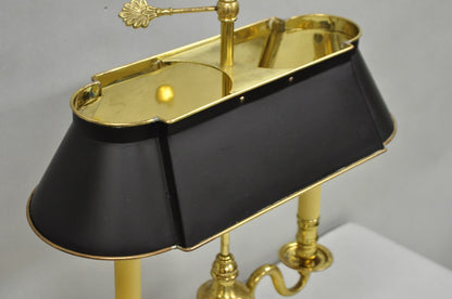 Vintage French Empire Style Brass Candlestick Bouillotte Desk Lamp w/ Tole Shade