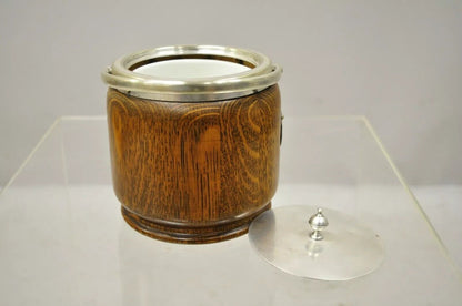Antique H.C. & C. English Silver Plate and Oak Biscuit Barrel with Lid and Liner