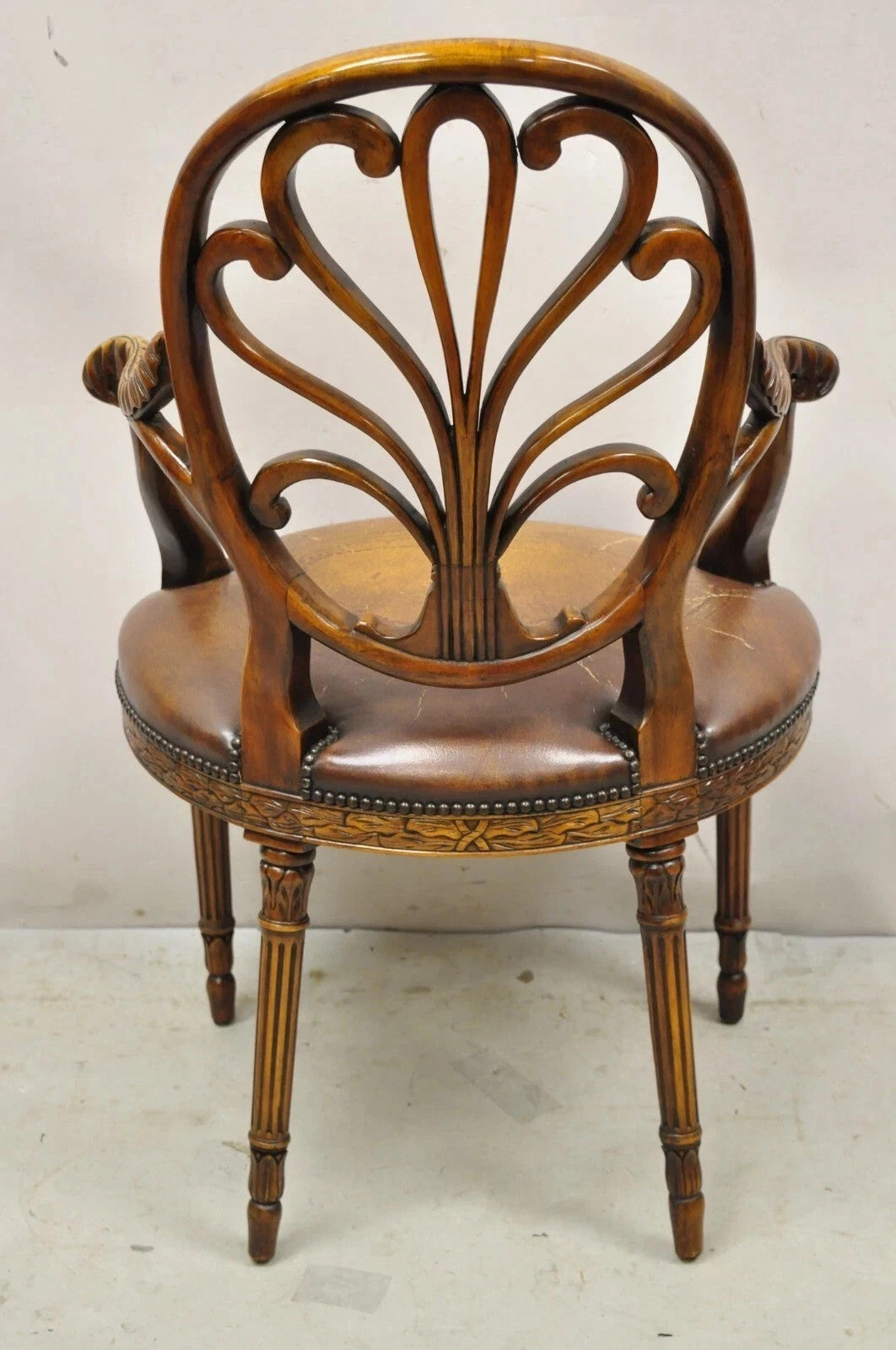 Theodore Alexander Neoclassical Regency Style Carved Mahogany Leather Arm Chair
