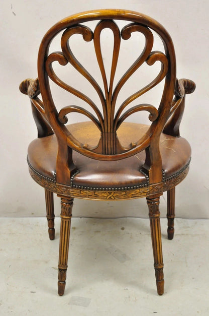 Theodore Alexander Neoclassical Regency Style Carved Mahogany Leather Arm Chair