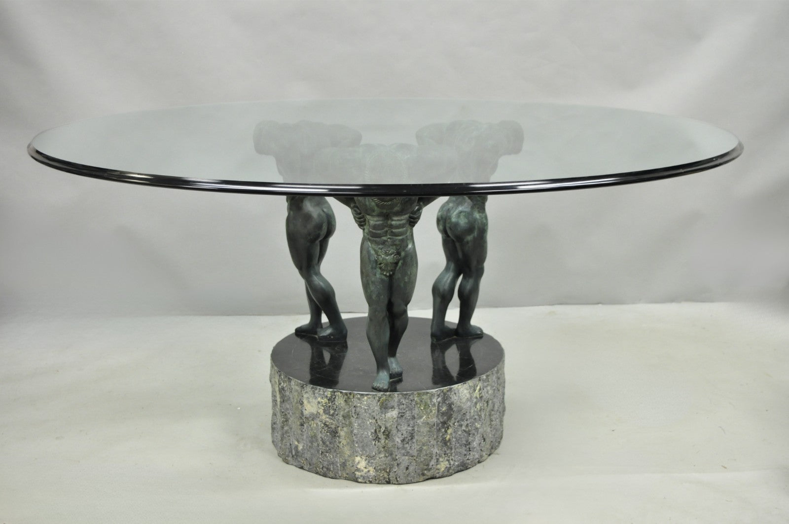 Maitland Smith Neoclassical Bronze Figural Greco Roman Pedestal Dining Table