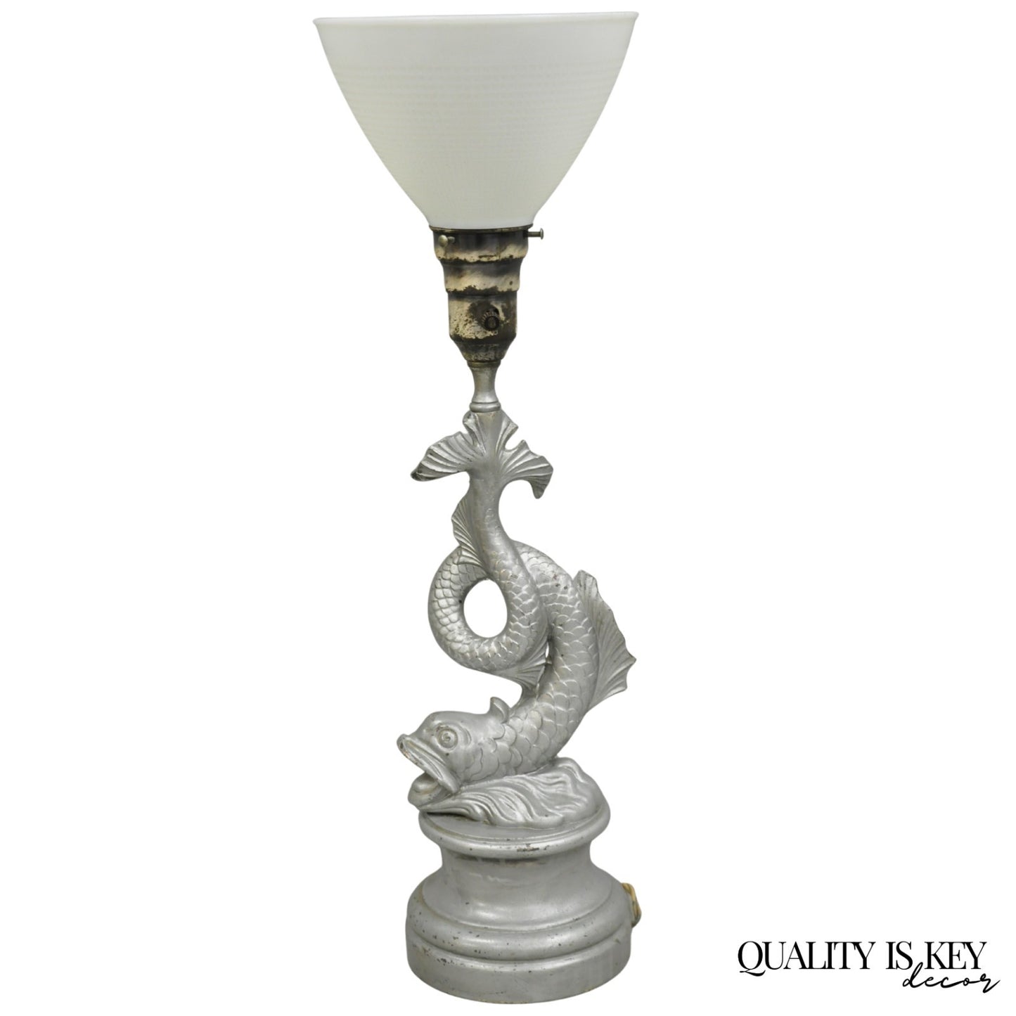 Vintage French Neoclassical Style Figural Gilt Metal Serpent Dolphin Table Lamp
