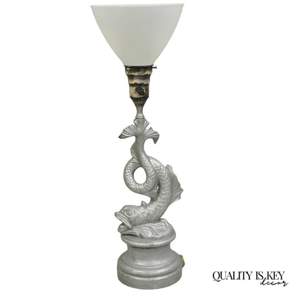 Vintage French Neoclassical Style Figural Gilt Metal Serpent Dolphin Table Lamp