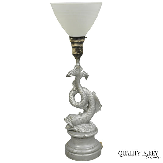Vintage French Neoclassical Style Figural Gilt Metal Serpent Dolphin Table Lamp