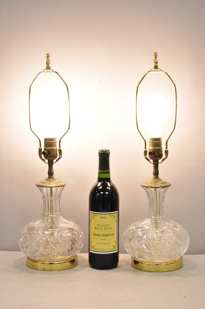 Vintage Victorian Cut Crystal Leaded Glass Small Bulbous Table Lamps - a Pair