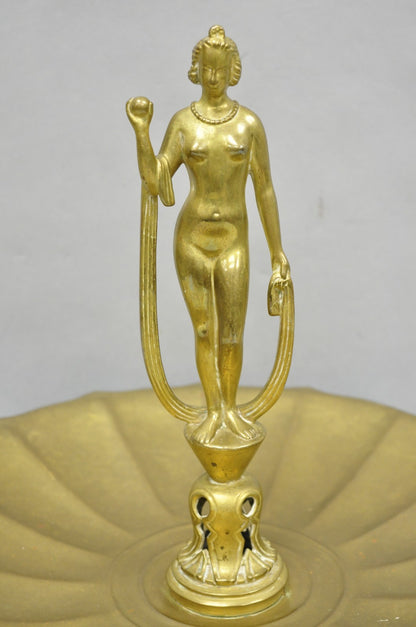 Vintage Art Nouveau Brass Figural Nude Woman Centerpiece Compote Dish Bowl