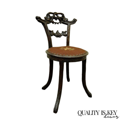 Antique Black Forest Faux Bois Carved Mahogany Twig Branch Side Vanity Chair