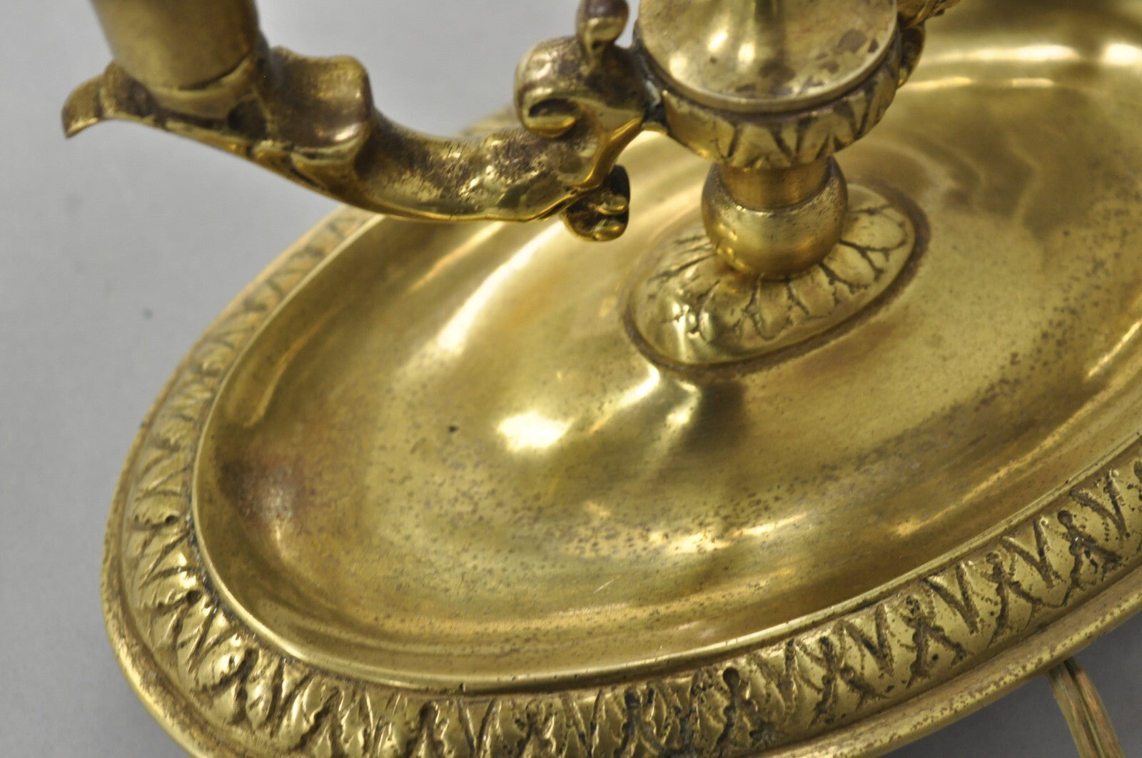 Vintage French Empire Tole Metal Oval Shade Small Brass Bouillotte Desk Lamp