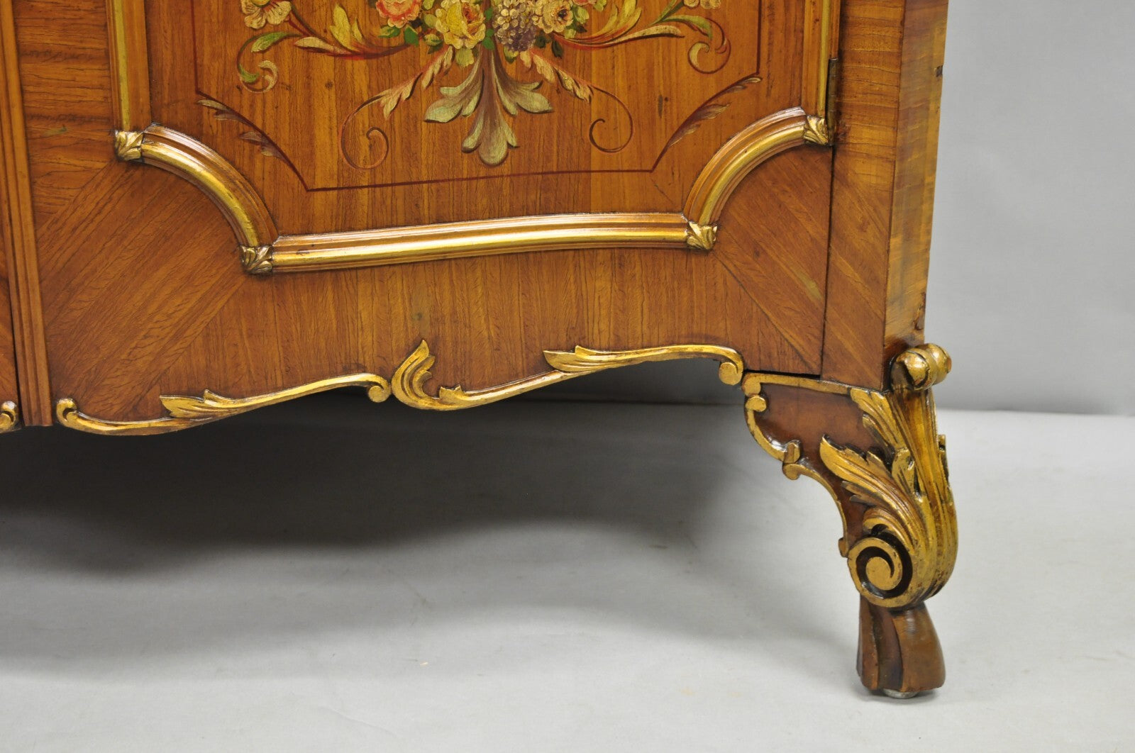 French Louis XV Adam Style Marble Top Kingwood Hand Painted Commode w/ Drawers
