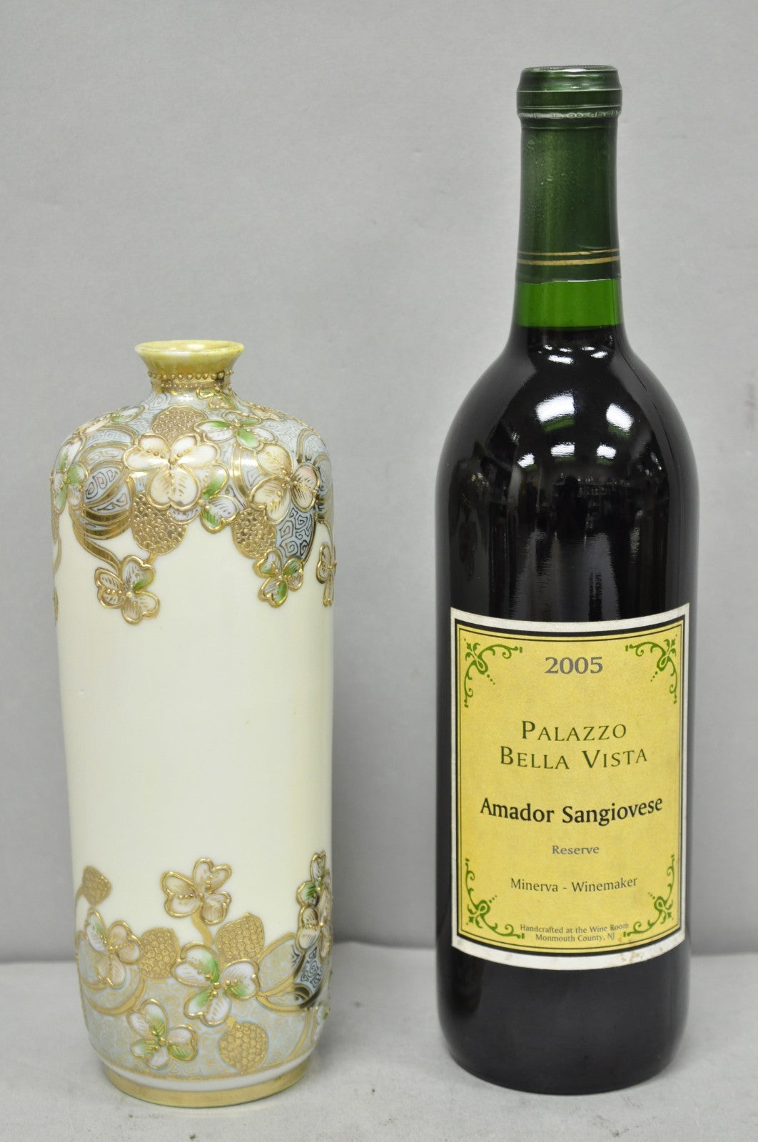 Antique Nippon Art Nouveau Hand Painted Gold Gilt Porcelain Small Cylinder Vase