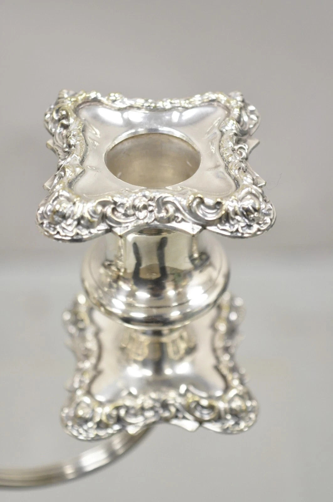 Antique Gorham Floral Repousse Twin Arm Silver Plated Candlestick Candelabra