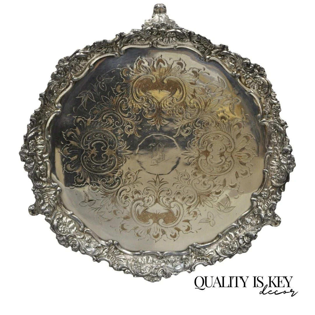 Antique Victorian Silver Plated 12" Round Award Platter Tray to Francis Biddle
