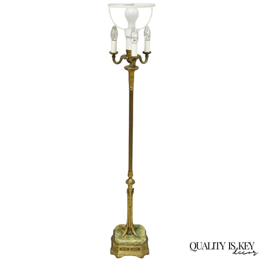 Antique Art Deco Brass & Green Onyx Pole Floor Lamp by Mutual Sunset Lamp Co.