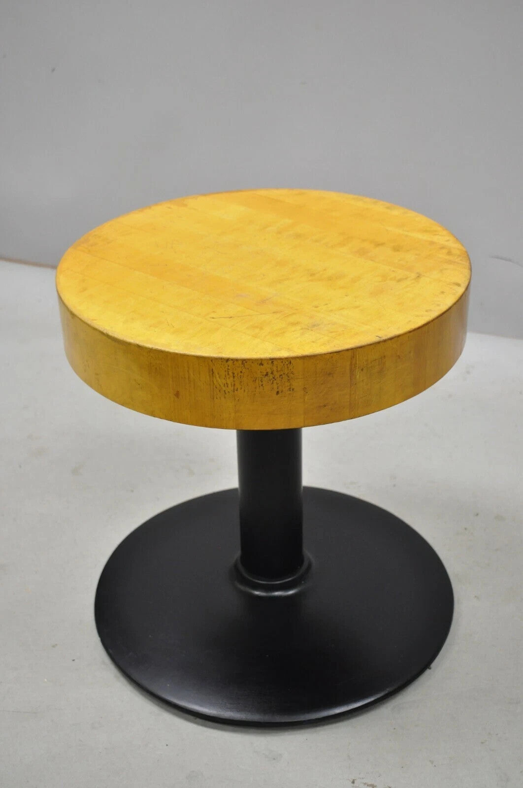 Vintage Industrial Round Butcher Block Wood 18" Cast Iron Pedestal Base Stool