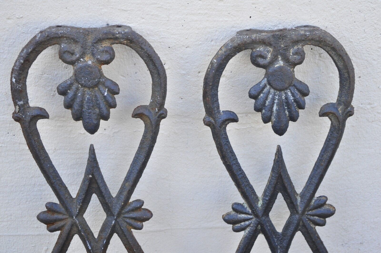 Antique Victorian Cast Iron Gate Supports Architectural Elements - a Pair