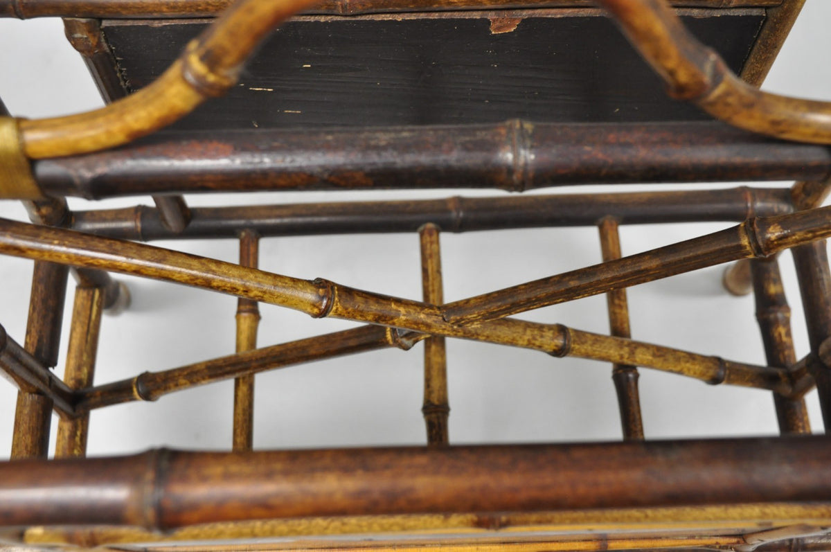 Antique English Victorian Bamboo Fretwork Canterbury Magazine Rack Stand